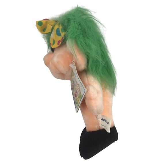 Vintage Trolio Trolls Plush 9.5" Doll 1992 Chosun Green Hair Bow Naked w/ Tag - Picture 4 of 13